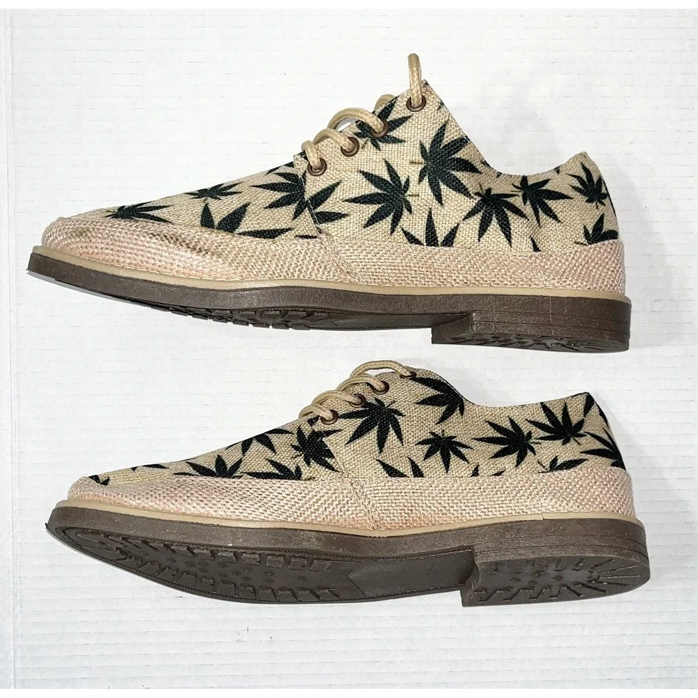 NWOB Weed Lace‎ Up Dress Shoes Men's 11.5 Jute Green Handmade 420 Vacation Humor